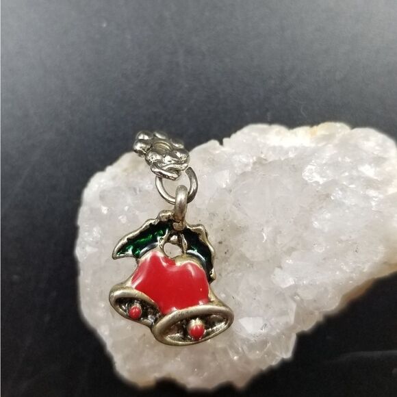 Silver holly Christmas bell charm - Picture 1 of 2